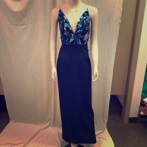 Vintage Black Gown w/ Blue Sequin Bust